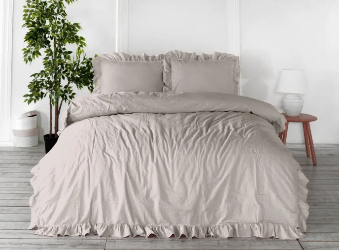 Постільна білизна 160 220 з ранфорсу варена бавовна, постільна білизна Limasso Natural Krem, фото 1