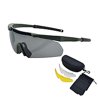 Защитные тактические солнцезащитные очки ESS 3 комплектов линз Олива линзы 3 мм черные NX, код: 8447002