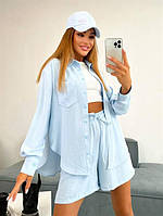 Костюм жіночий літній з креп-жатки рубашка і шорти (Норма), фото 2