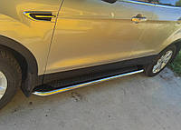 Боковые пороги Maydos V2 (2 шт., алюминий -2024 нерж) С черной листвой на дверях для Ford Kuga/Escape