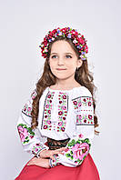 Украинская вышиванка для девочки с розовыми цветами (128-152см) №0352