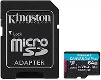 Карта памяти MicroSDXC 64GB UHS-I U3 Class 10 Kingston Canvas Go Plus R170 W70MB s + SD-адап NX, код: 6708091