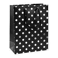 Сумочка подарункова паперова з ручками Gift bag Luxury 24х19х9 см Чорний Срібний горох (192 NX, код: 7750633