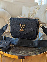 Брендовая сумка 2 в 1 Сумка Louis Vuitton LUX качества черная сумка клатч на широкой шлейке