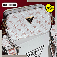 Модна жіноча сумка guess Жіноча сумка guess the snapshot bag beige Жіноча сумка guess logo білого кольору