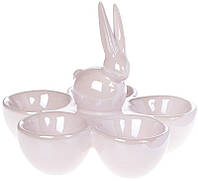 Подставка для яиц Кролик ceramic 15х15х12см на 5 ячеек розовый перламутр DP66843 BonaDi QT, код: 8382589