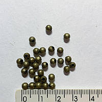 Бусина металлическая, классический шарик гладкий, 4 мм, цвет бронза (50 шт/уп)