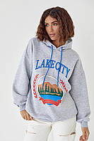 Утепленное худи с принтом и надписью Lake city - светло-серый цвет, L (есть размеры) hl