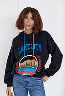 Утепленное худи с принтом и надписью Lake city - черный цвет, M (есть размеры) L hl