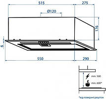 Витяжка MINOLA HBI 5264 BL GLASS 700 LED Line, Повновбудовувана