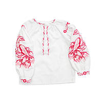 Рубашка вышиванка для девочки Птица 116 р., белый/розовый
