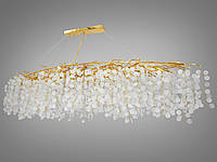Дизайнерская хрустальная люстра "Глициния" вытянутой формы для зала, цвет золото 602-L1800GD-LS