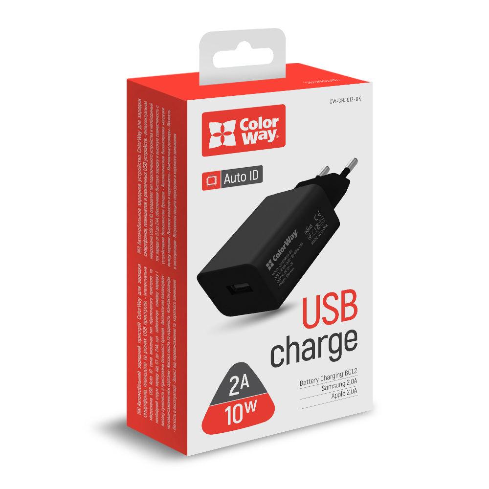 Зарядное устройство Colorway 1USB AUTO ID 2A (10W) Black - фото 1 - id-p2071145793