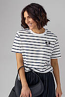 Женская футболка в полоску с вышитым Микки Маусом - темно-синий цвет, L (есть размеры) hl