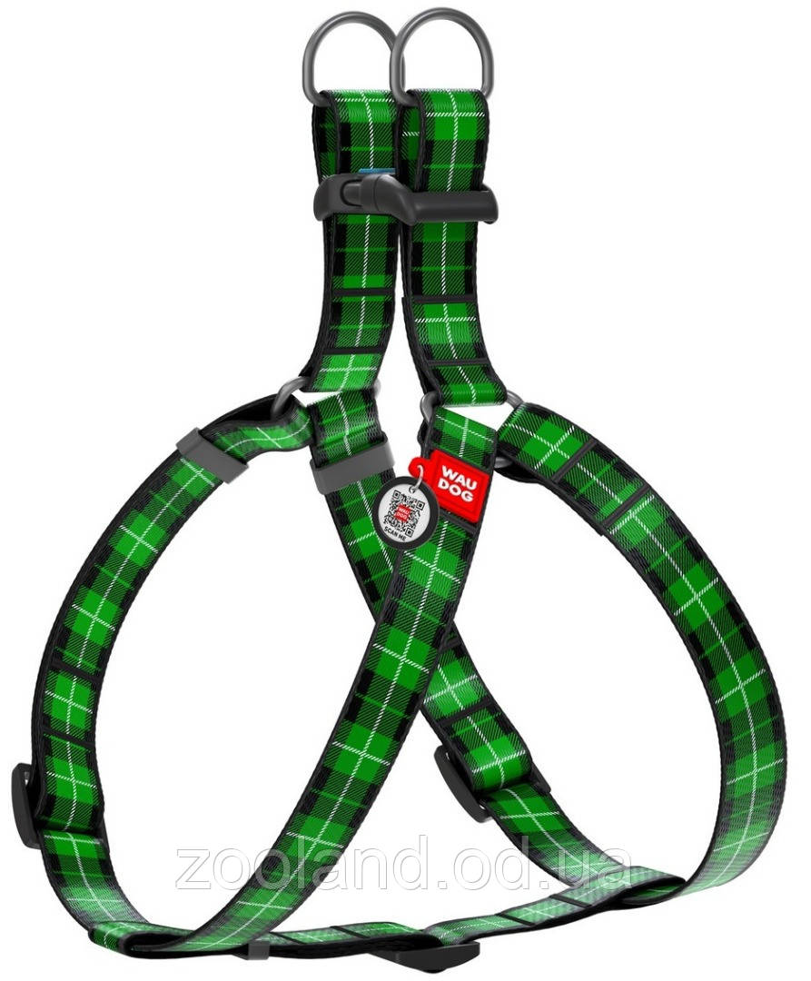4986 Collar WauDog Nylon Шотландка зелена нейлонова шлея, 50-80 см/20 мм