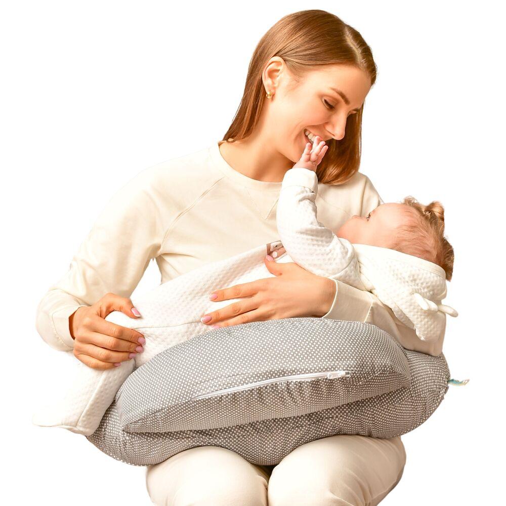 Подушка для годування диванчик 60х70х16 см бавовна антиалергенна з блискавкою сіра натуральна