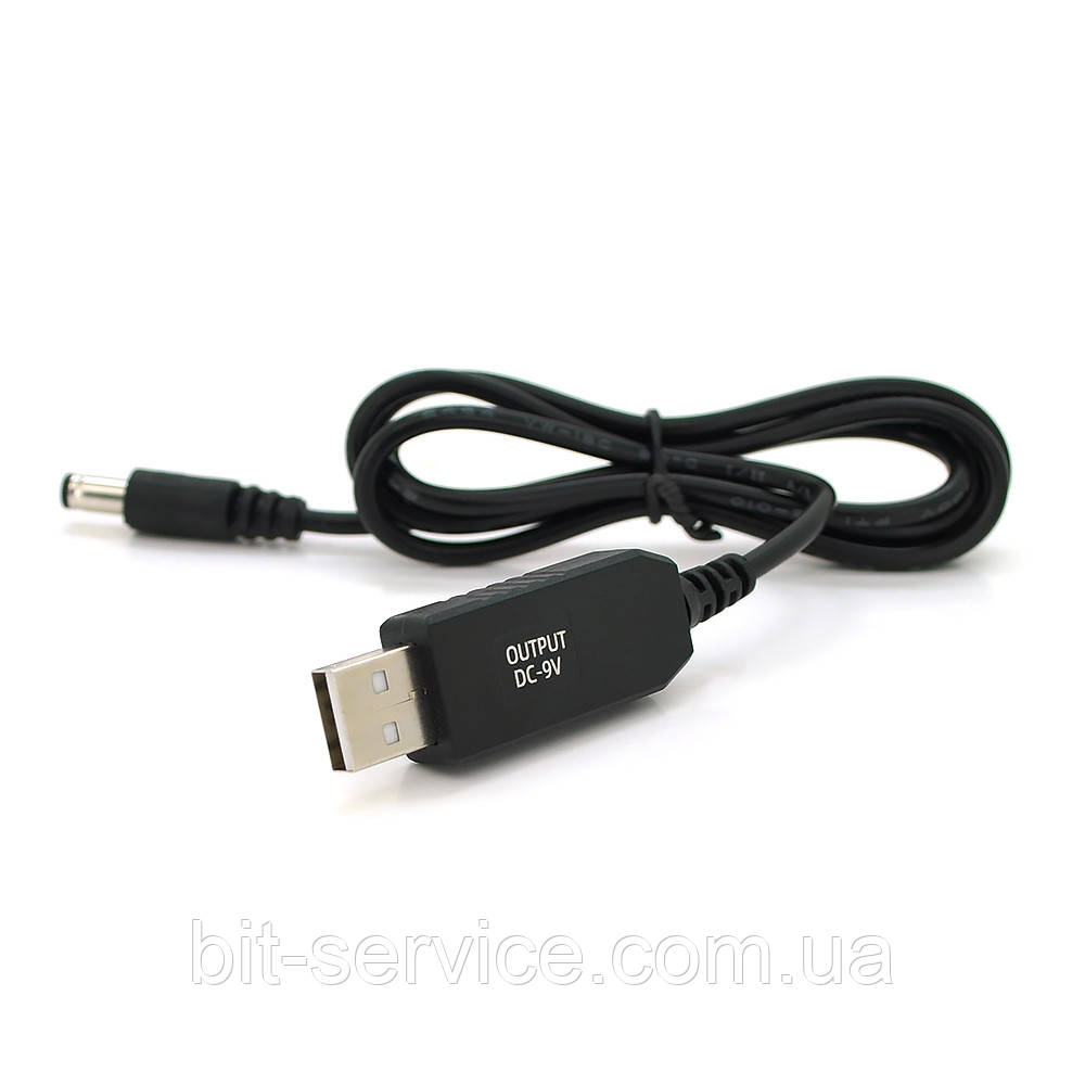 Кабель для роутера 5.5/2.5 mm (M) => USB2.0 (Out: 9V), 1 м, Black, OEM