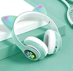 Бездротові дитячі Bluetooth-навушники з котячими вушками та кольоровою підсвіткою Cat VZV-23M (Зелені)