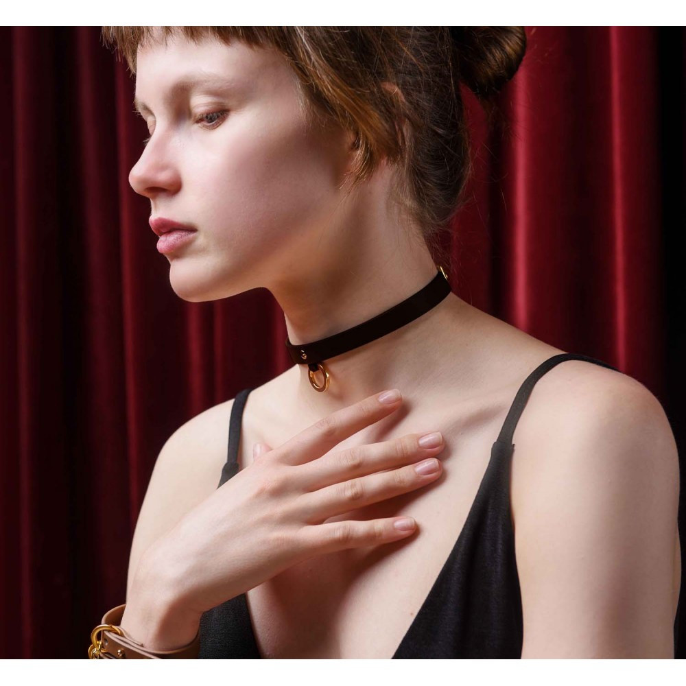 Тонкий нашийник (чокер) з італійської шкіри, чорного кольору, Thin UPKO 18+, фото 1