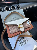 Женская кожаная сумка коаш коричневая Coach элегантная стильная сумочка через плечо