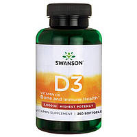 Витамин Д3 Vitamin D3 Swanson высокоэффективный 5000 МЕ (125 мкг) 250 гелевых капсул UP, код: 7586613