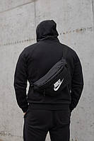 Поясная сумка бананка Nike, черная с белым логотипом высокое качество