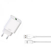 Сетевое Зарядное Устройство XO L103 1USB QC 18W+USB to Type-C Цвет Белый от магазина style & step