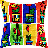 Набір для вишивання декоративної подушки Чарівниця Квіти у горщиках 40×40 см V-110 GG, код: 7243064