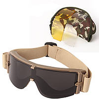 Тактичні захисні окуляри, маска Daisy зі змінними лінзами - Панорамні незапітніючі.Койот-PeremogaUA