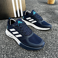 Мужские кроссовки летние Adidas Run Cloudfoam Blue Адидас синие текстиль сетка легкие дышащие