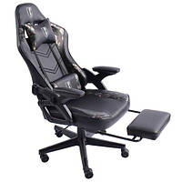 Геймерское кресло с подставкой для ног до 120кг черное с зеленым узором BS5926 Германия