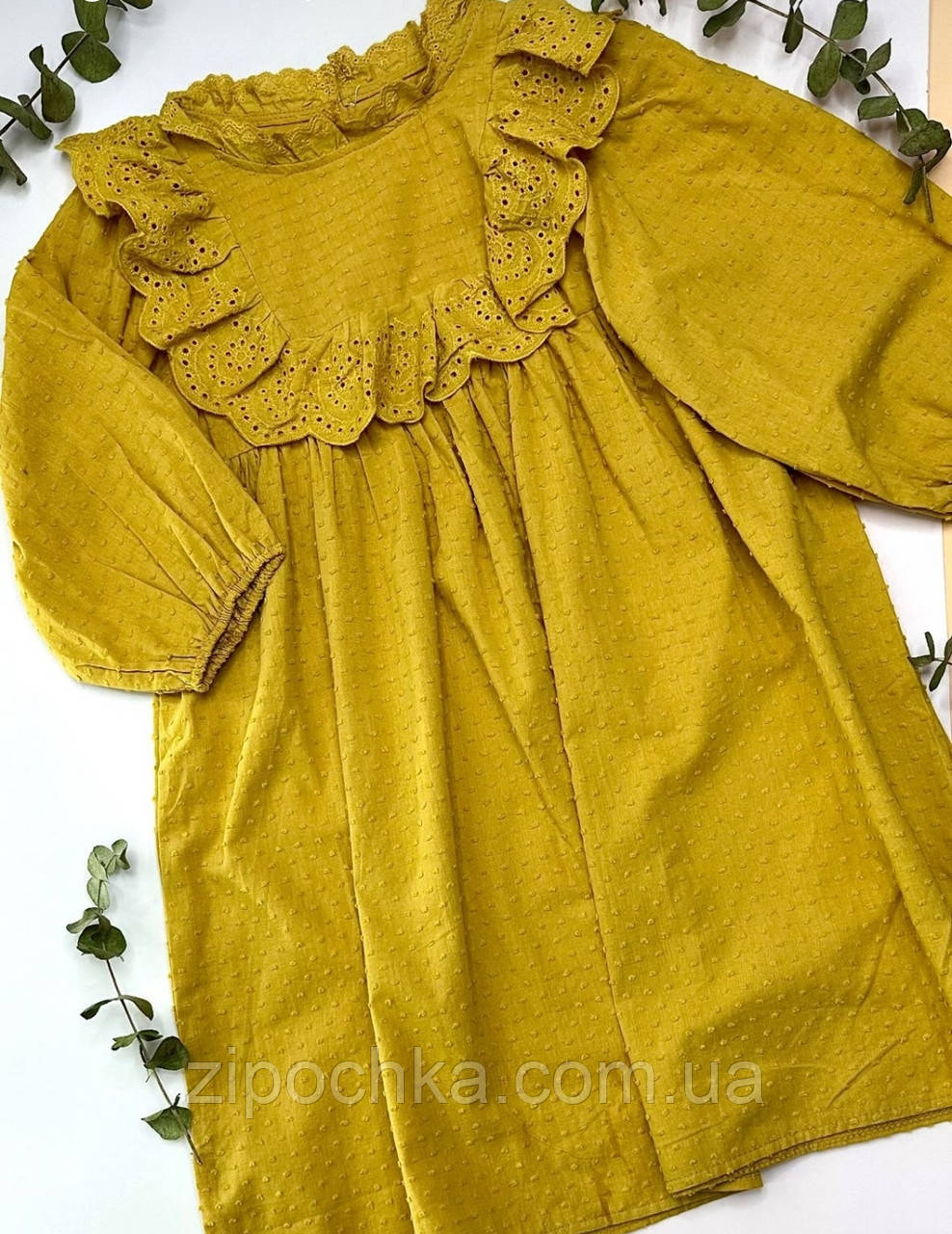 Дитяча сукня бавовняна з рукавом і рюшами, для дівчинки 100-130 см