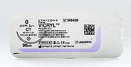 Хірургічна нитка Ethicon Вікрил (Vicryl) 0, довжина 90 см, кільк. голка, 40 мм, W9430