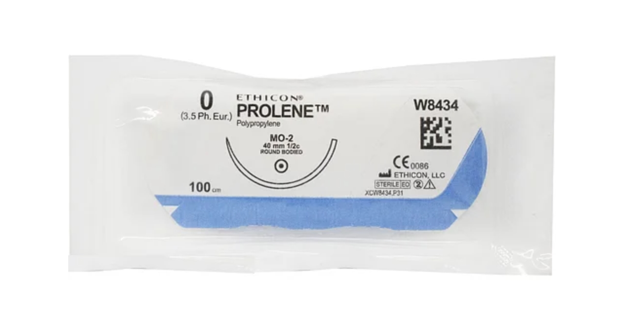 Хірургічна нитка Ethicon Пролен (Prolene) 0, довжина 100 см, кільк. голка 40 мм, W8434