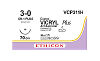 Хирургическая нить Ethicon Викрил Плюс (Vicryl Plus) 3/0, длина 70 см, кол. игла 22 мм, VCP311H