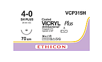 Хирургическая нить Ethicon Викрил Плюс (Vicryl Plus) 4/0, длина 70 см, кол. игла 26 мм, VCP315H