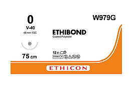 Хірургічна нитка Ethicon Етибонд Ексель (Ethibond Excel) 0, довжина 75 см, кільк. голка 48 мм, W979G