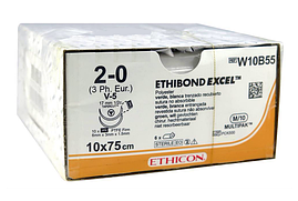 Хірургічна нитка Ethicon Етибонд Ексель (Ethibond Excel) 2/0, 10 шт по 75 см, 2 кільк. голки 17 мм W10B55