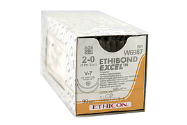 Хірургічна нитка Ethicon Етибонд Ексель (Ethibond Excel) 2/0, довжина 90 см, 2 кільк. голки 26 мм W6987