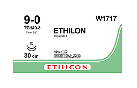 Хірургічна нитка Ethicon Етилон (Ethilon) 9/0, довжина 30 см, 2 шт. шпат. голка 6,5 мм, W1717