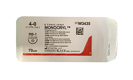 Хірургічна нитка Ethicon Монокрил (Monocryl) 4/0, довжина 70 см, кільк. голка 17 мм, W3435