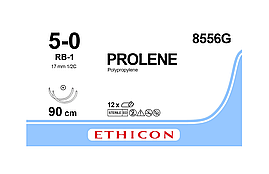 Хірургічна нитка Ethicon Пролен (Prolene) 5/0, довжина 90 см, 2 кільк. голки 17 мм, 8556G (W8556)