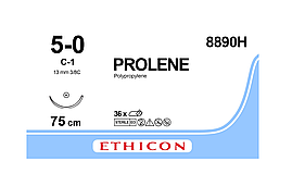 Хірургічна нитка Ethicon Пролен (Prolene) 5/0, довжина 75 см, кільк. голка 13 мм, 8890H (W8890)