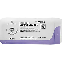 Хірургічна нитка Ethicon Вікрил (Vicryl) 0, довжина 90 см, кільк. голка 36 мм, W9464