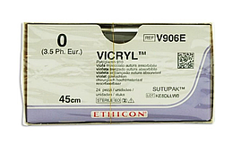 Хірургічна нитка Ethicon Вікрил (Vicryl) 0, 45 см, без голки V906E