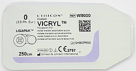 Хірургічна нитка Ethicon Вікрил (Vicryl) 0, довжина 250 см, без голки, W9000