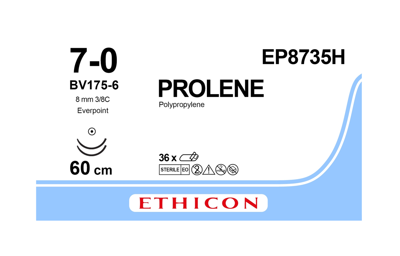 Хірургічна нитка Ethicon Пролен (Prolene) 7/0, довжина 60 см, 2 кільк. голки 8 мм, EP8735H