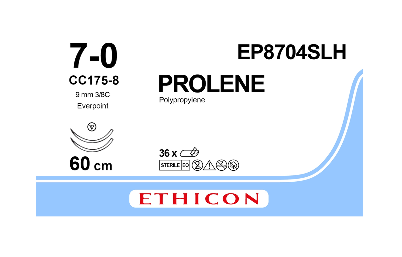Хірургічна нитка Ethicon Пролен (Prolene) 7/0, довжина 60 см, 2 кільк. голки 9,3 мм, EP8704SLH