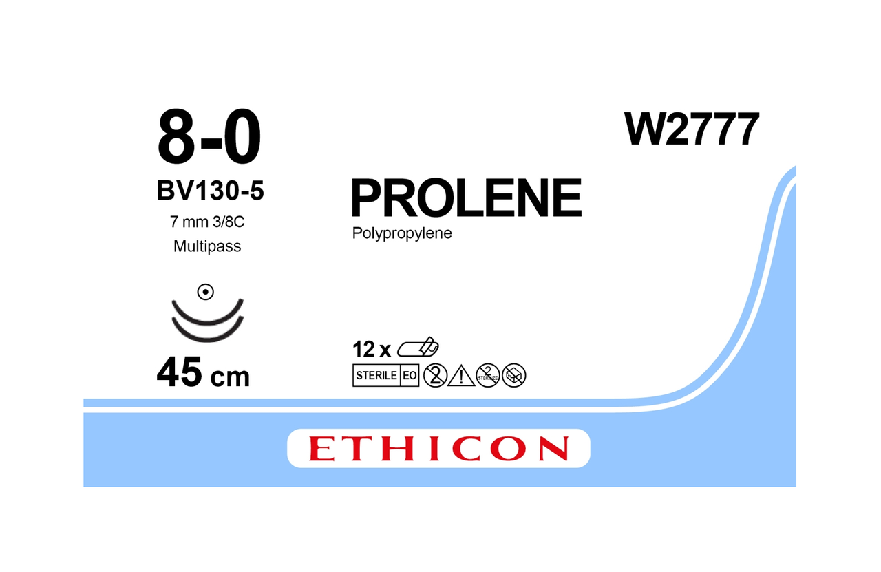 Хірургічна нитка Ethicon Пролен (Prolene) 8/0, довжина 45 см, 2 кільк. голки 6,5 мм, W2777