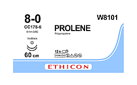 Хірургічна нитка Ethicon Пролен (Prolene) 8/0, довжина 60 см, 2 кол. голки 8 мм, W8101